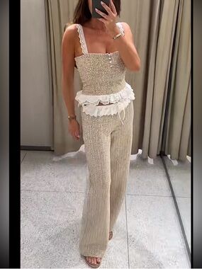 Zara Combination Textured Top and Pants Set 5039/273/086
